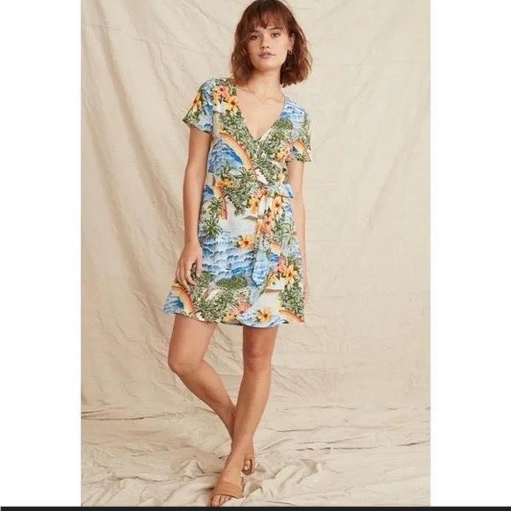 Marine Layer Wrap Dress Size XS Linen Blend Hawaiian Print